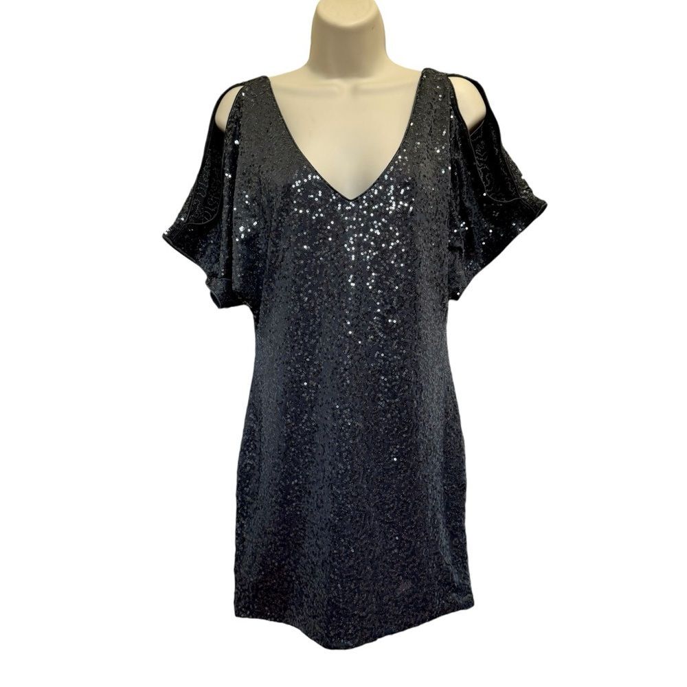 NWT Arden B Sequined Batwing Deep V Lined Mini Dress Club Cocktails Gray Sz S